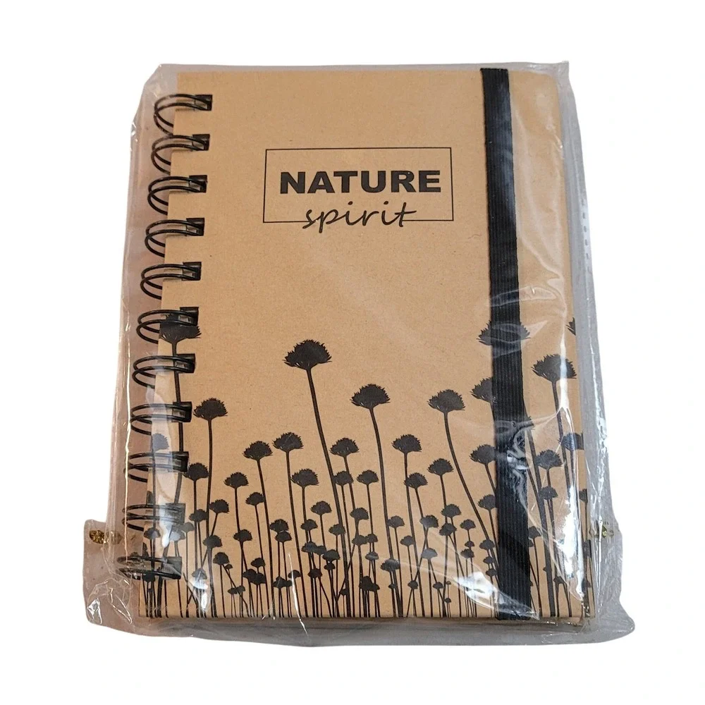 Ale-Hop Nature Spirit Spiral Notebook Tan Kraft Floral Small New Elastic Closure